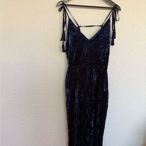 Adelyn Rae Blue Crushed Velvet Jumpsuit